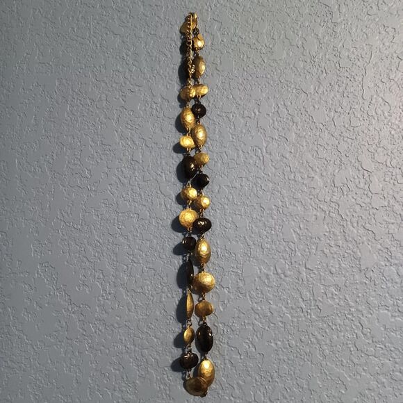 CHICO'S Black and Gold-Toned Textured Statement Necklace, 32" - Picture 3 of 4